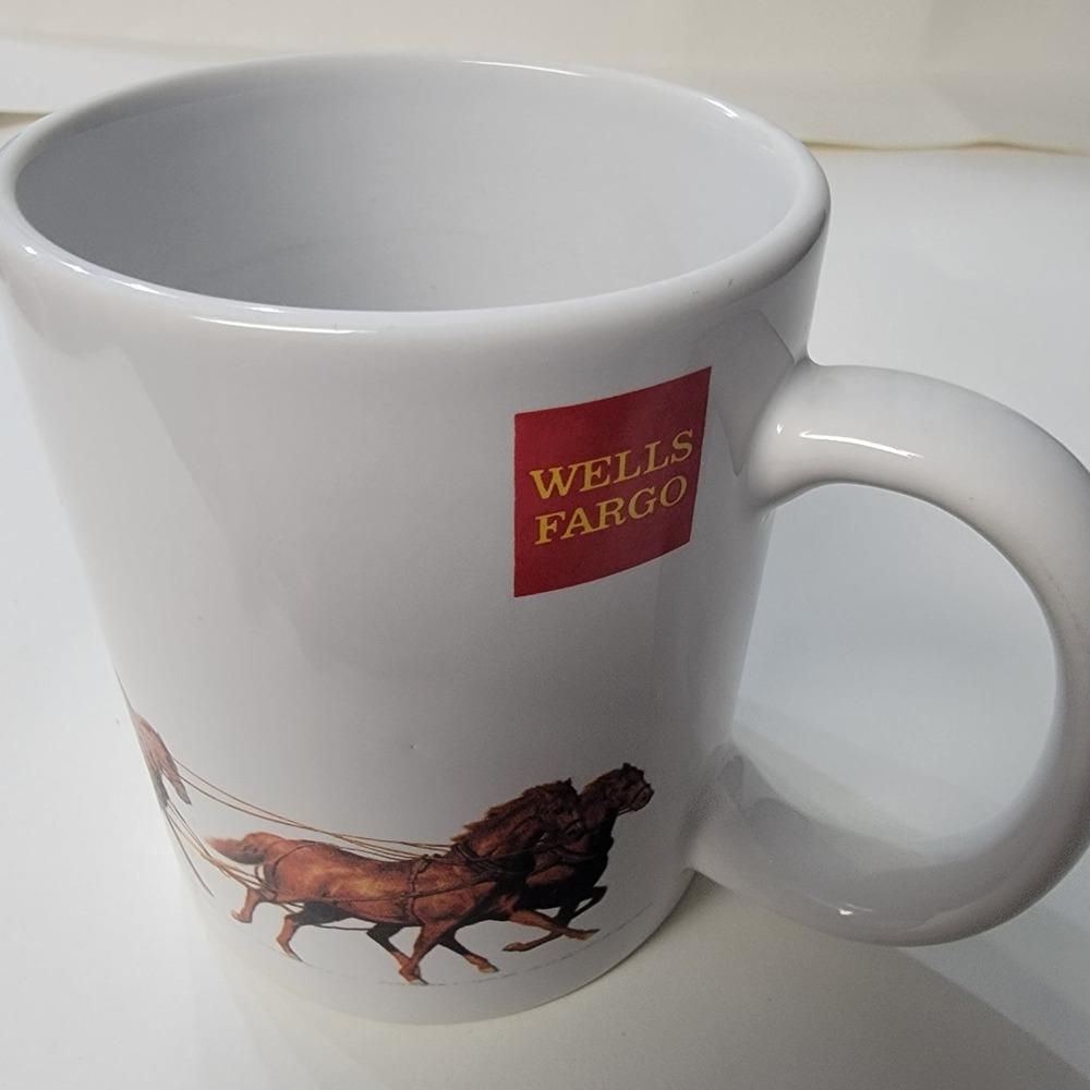 Vintage Wells Fargo Stagecoach Coffee Mug White Ceramic 15oz Cup 2012 RN108729